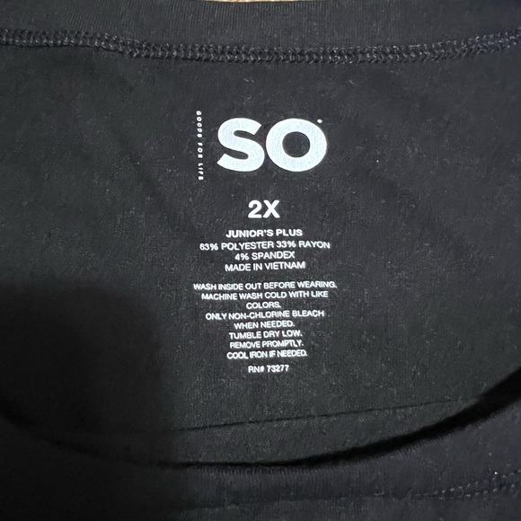 NWT SO Juniors|Black Tee|Size 2X - Picture 3 of 5